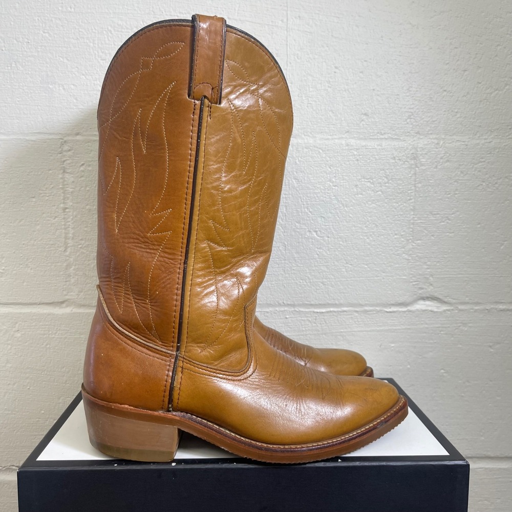 Double H Brown Leather Quality‎ Western Cowboy Boots Pull On Men's Size 7.5 D